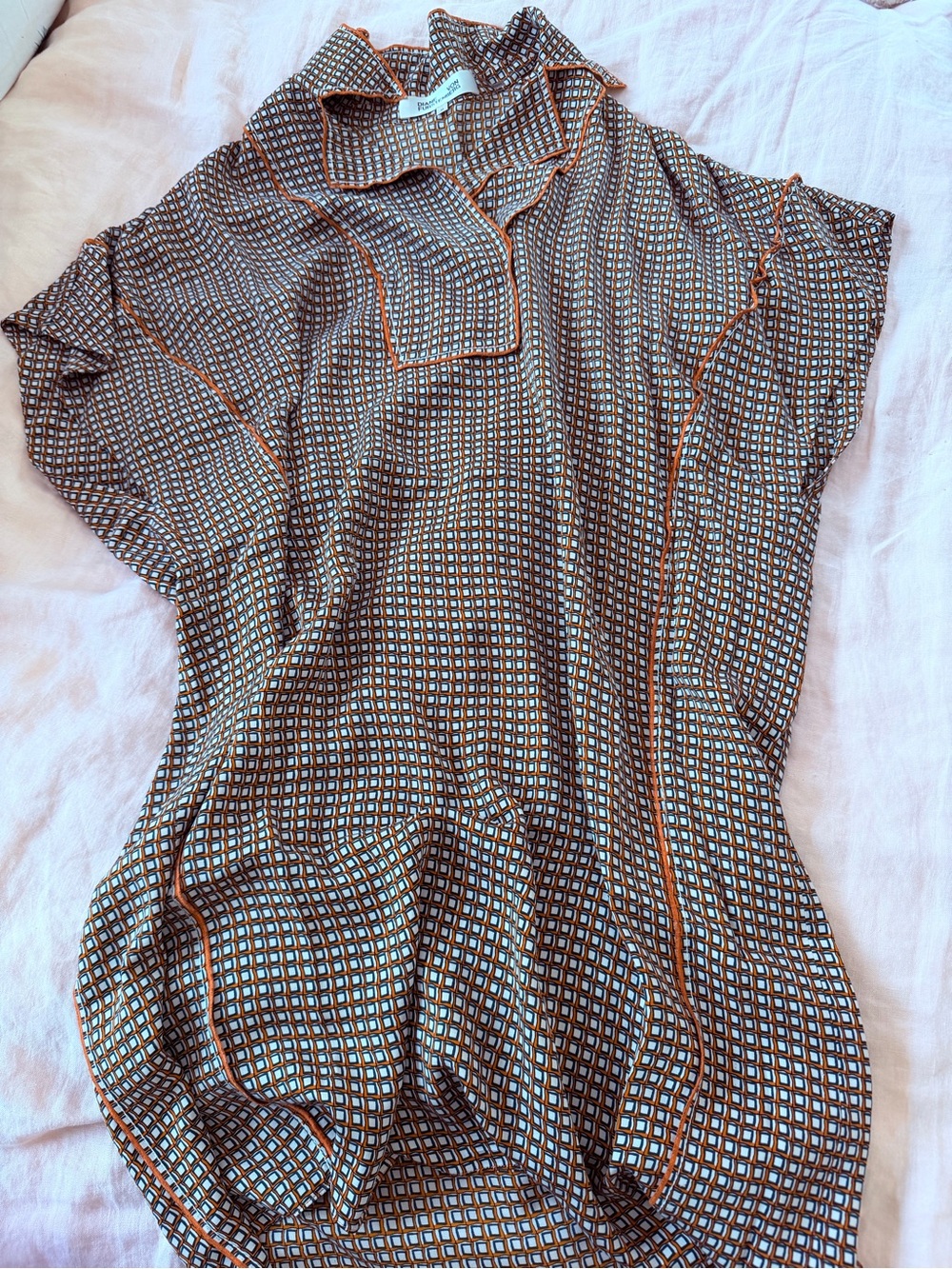 Diane Von Furstenberg Navy and Orange Geometric silk shift dress